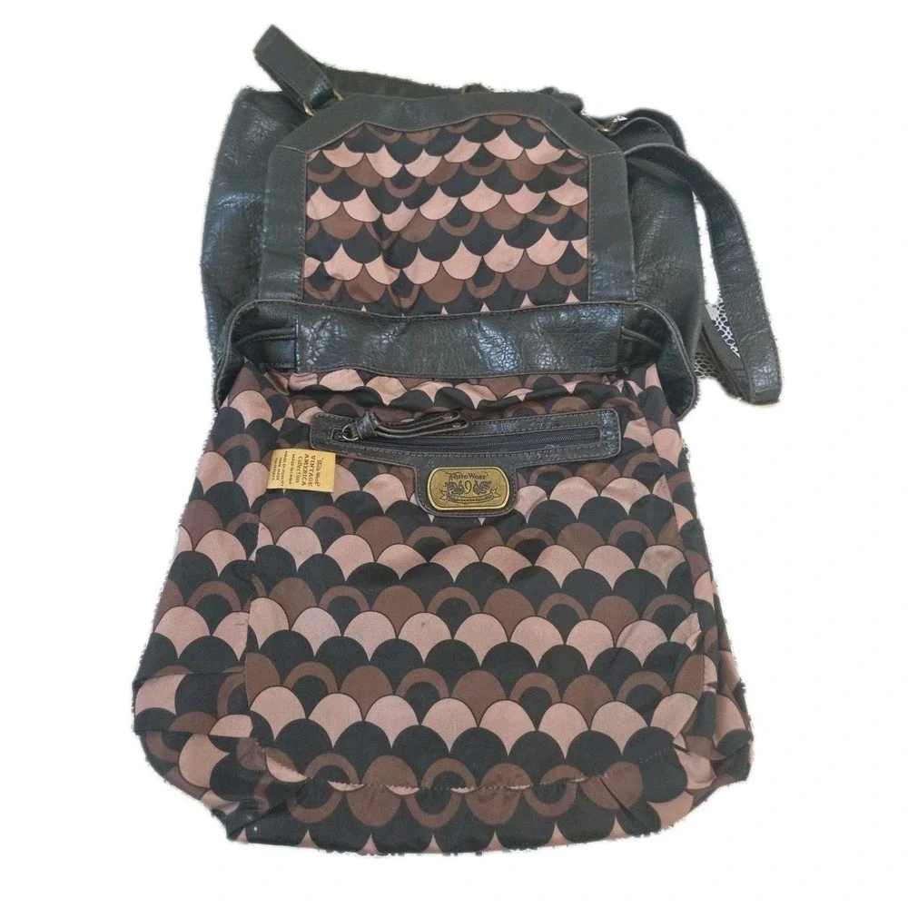 Vtg America Nine West‎ Dark Brown Leather Back Pack Travel Bag Magnetic Pockets